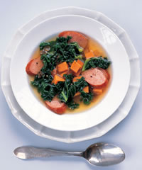 Sweet Potato, Kielbasa and Kale Soup